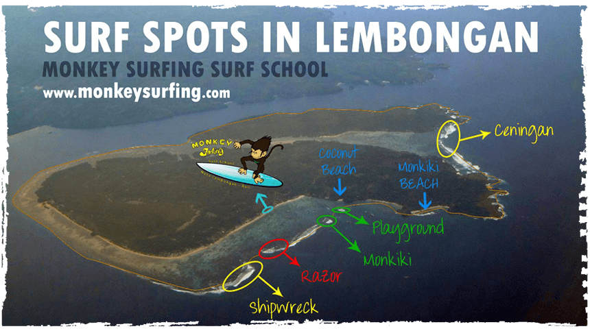 map of surf breaks in nusa lembongan