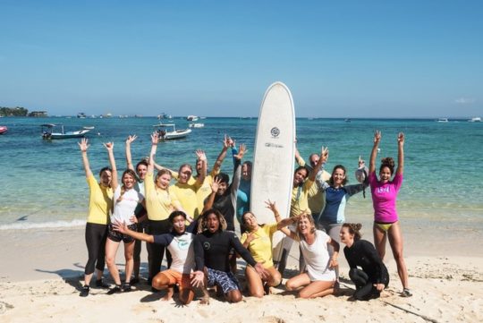 group of surf yoga retreat